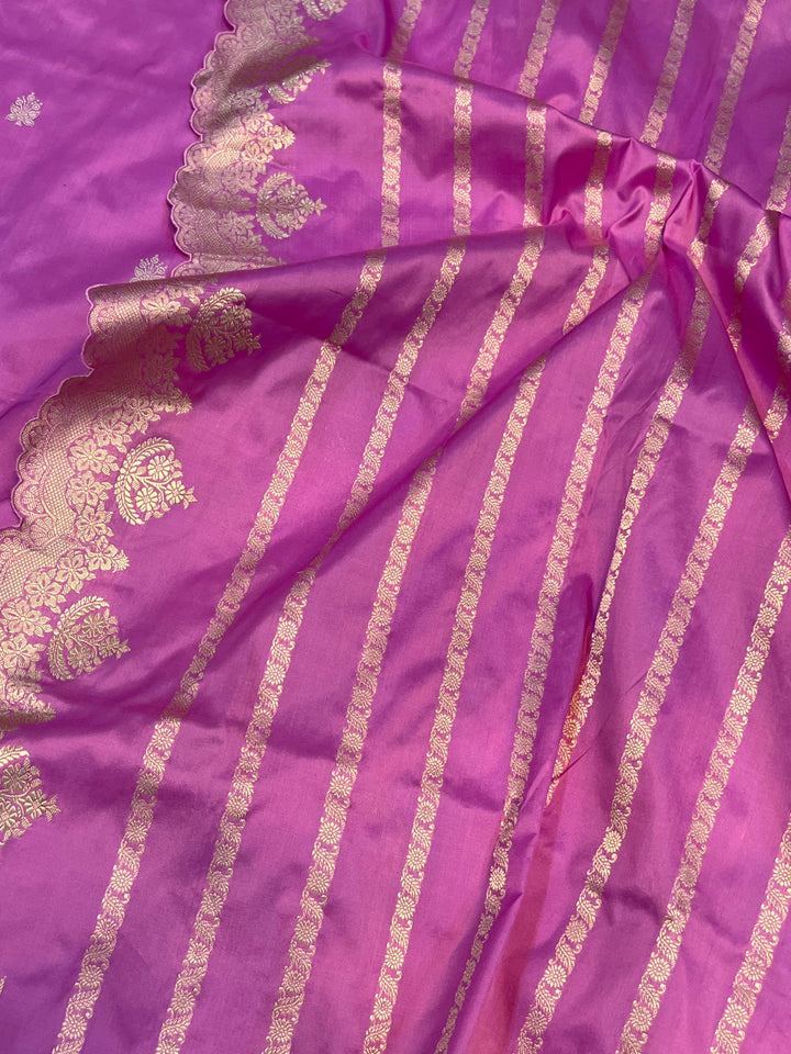 Lavender Banarasi Handloom Katan Silk Saree - Aura Benaras