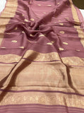 Old Rose Banarasi Handloom Kora Silk Saree - Aura Benaras
