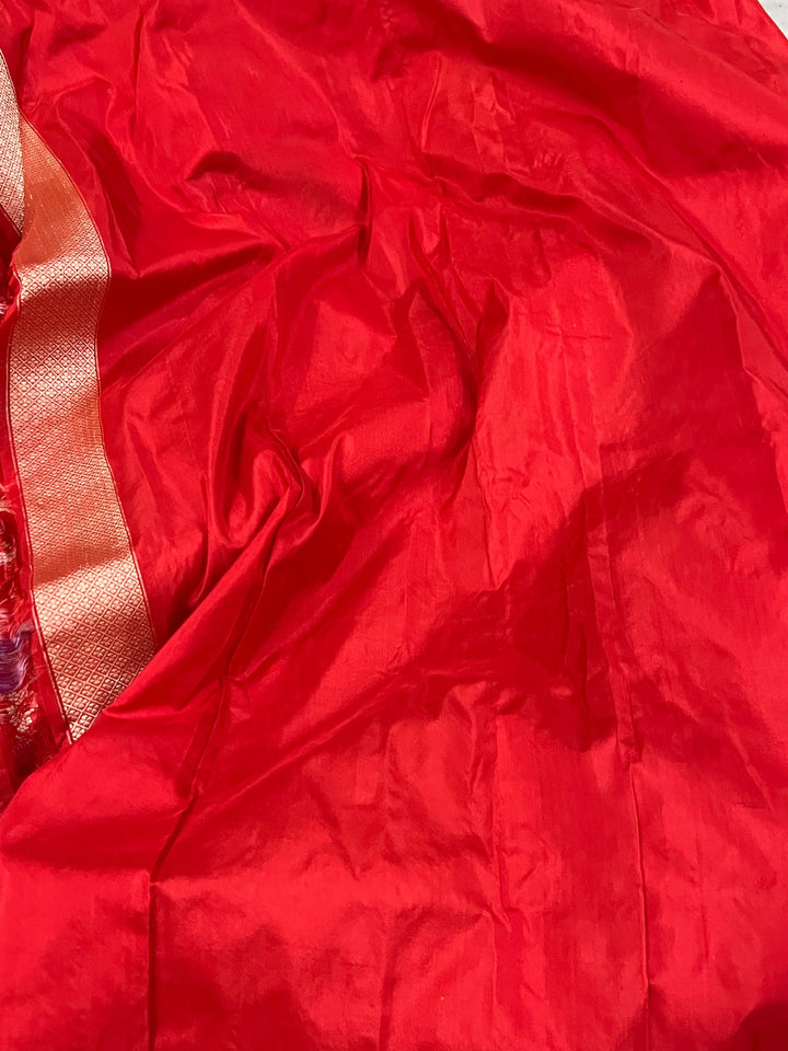 Red Jaal Pure Banarasi Handloom Katan Silk Saree - Aura Benaras