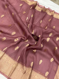 Old Rose Banarasi Handloom Kora Silk Saree - Aura Benaras