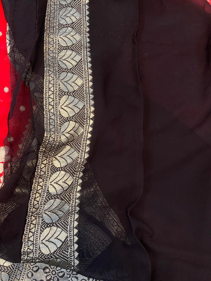 Red Banarasi Khaddi Georgette Saree - Aura Benaras