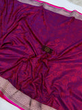 Purplish Pink Pure Banarasi Handloom Katan Satin Silk Saree - Aura Benaras