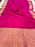 Rani Pink Pure Banarasi Handloom Katan Satin Silk Saree - Aura Benaras