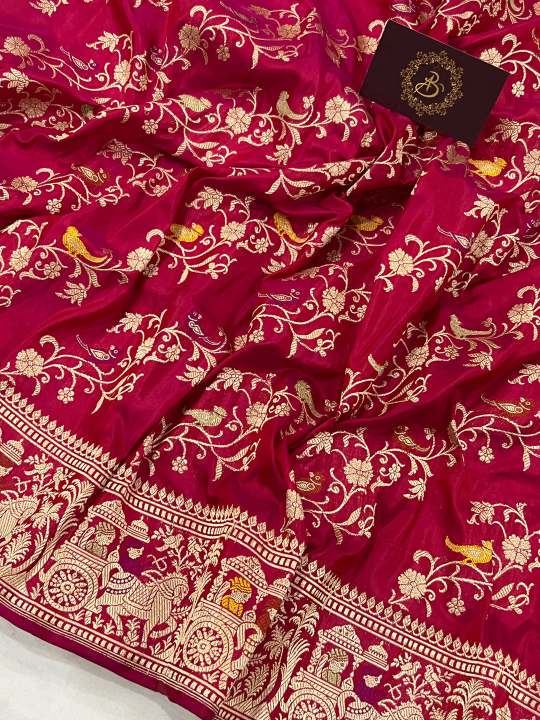Rani Pink Jaal Pure Banarasi Handlloom Katan Silk Saree - Aura Benaras