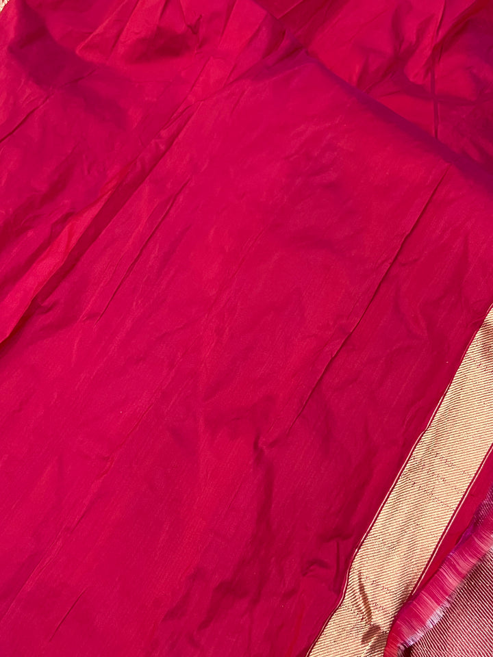 Rani Pink Jaal Pure Banarasi Handlloom Katan Silk Saree - Aura Benaras