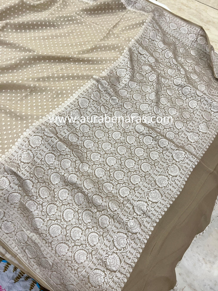 Grey Banarasi Handloom Pure Khaddi Georgette Saree - Aura Benaras
