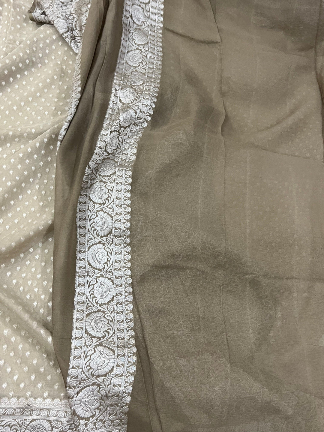 Grey Banarasi Handloom Pure Khaddi Georgette Saree - Aura Benaras