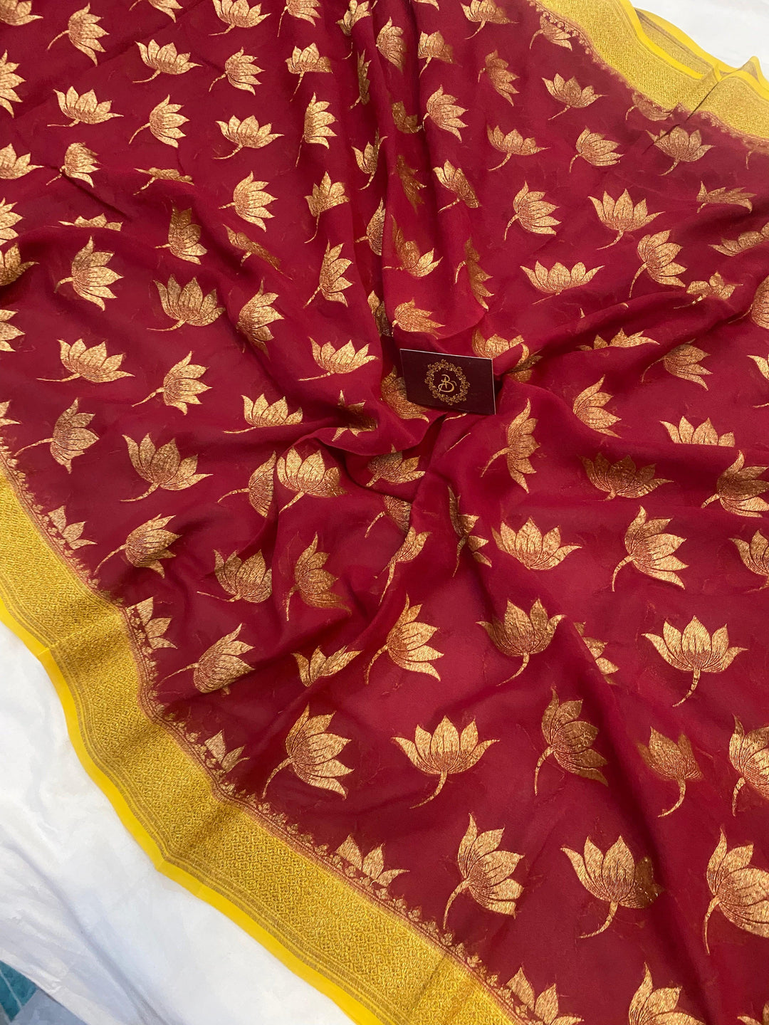 Maroon Banarasi Handloom Pure Khaddi Georgette Silk Saree- Aura Benaras