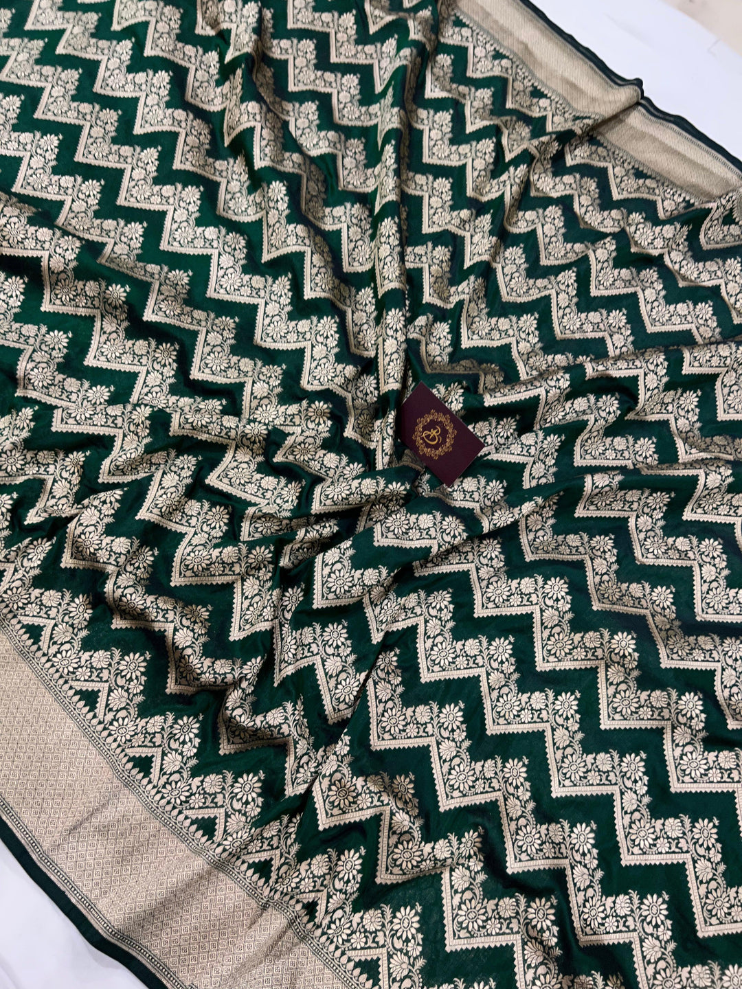 Bottle Green Pure Banarasi Handloom Katan Silk Saree - Aura Benaras