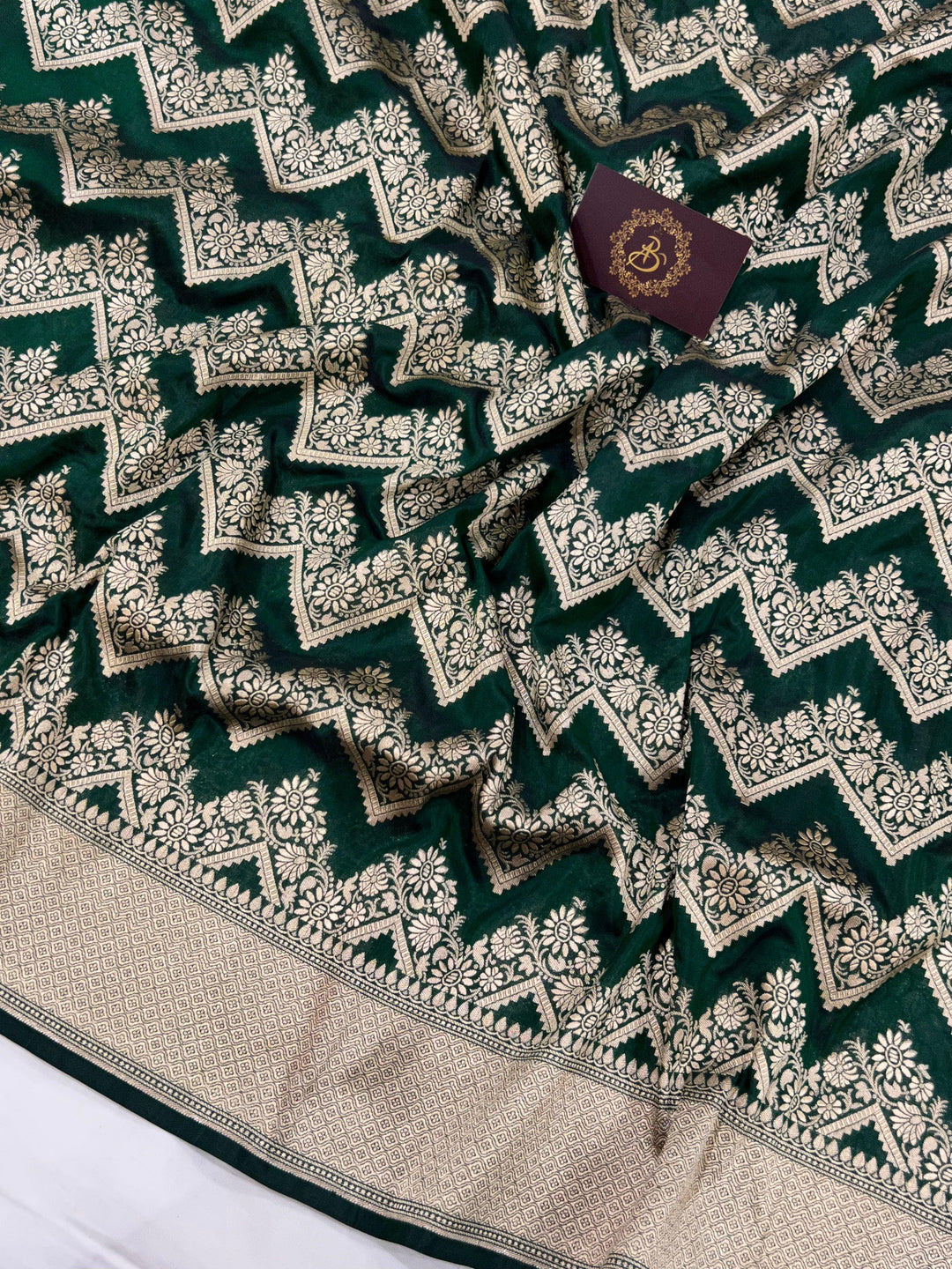 Bottle Green Pure Banarasi Handloom Katan Silk Saree - Aura Benaras