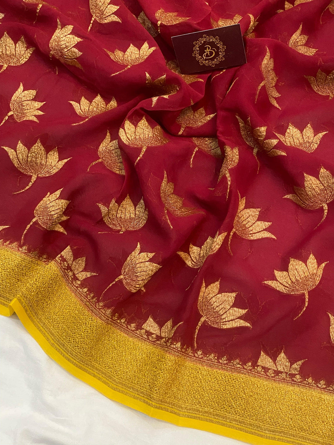 Maroon Banarasi Handloom Pure Khaddi Georgette Silk Saree- Aura Benaras