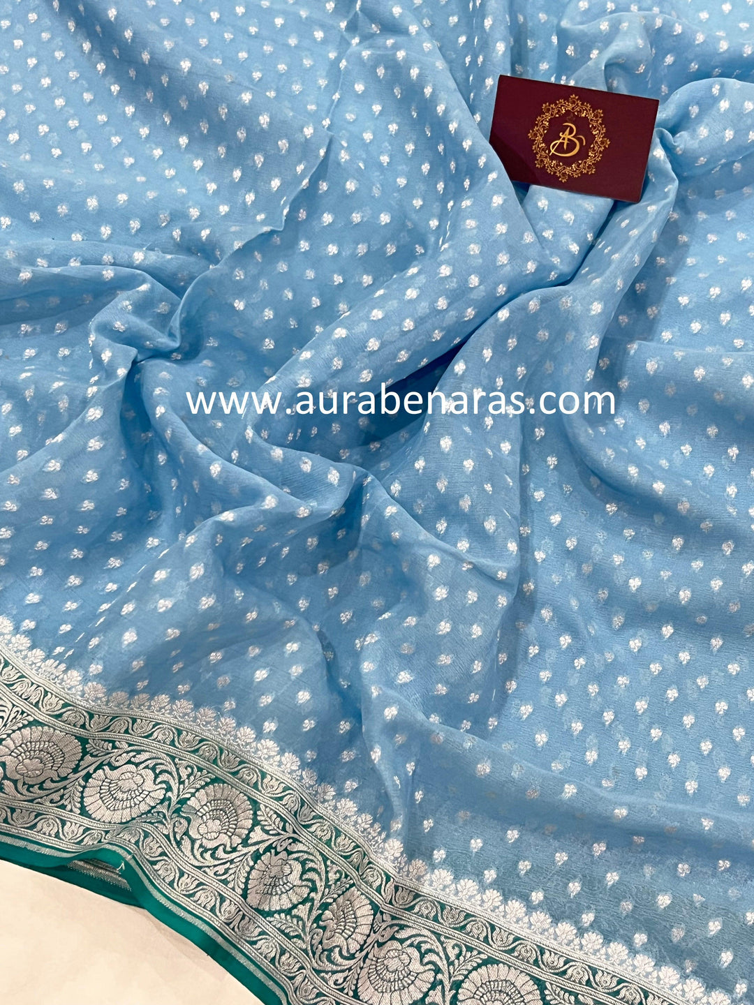 Pastel Blue Banarasi Handloom Pure Khaddi Georgette Saree - Aura Benaras