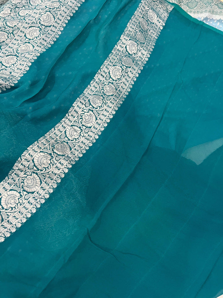 Pastel Blue Banarasi Handloom Pure Khaddi Georgette Saree - Aura Benaras
