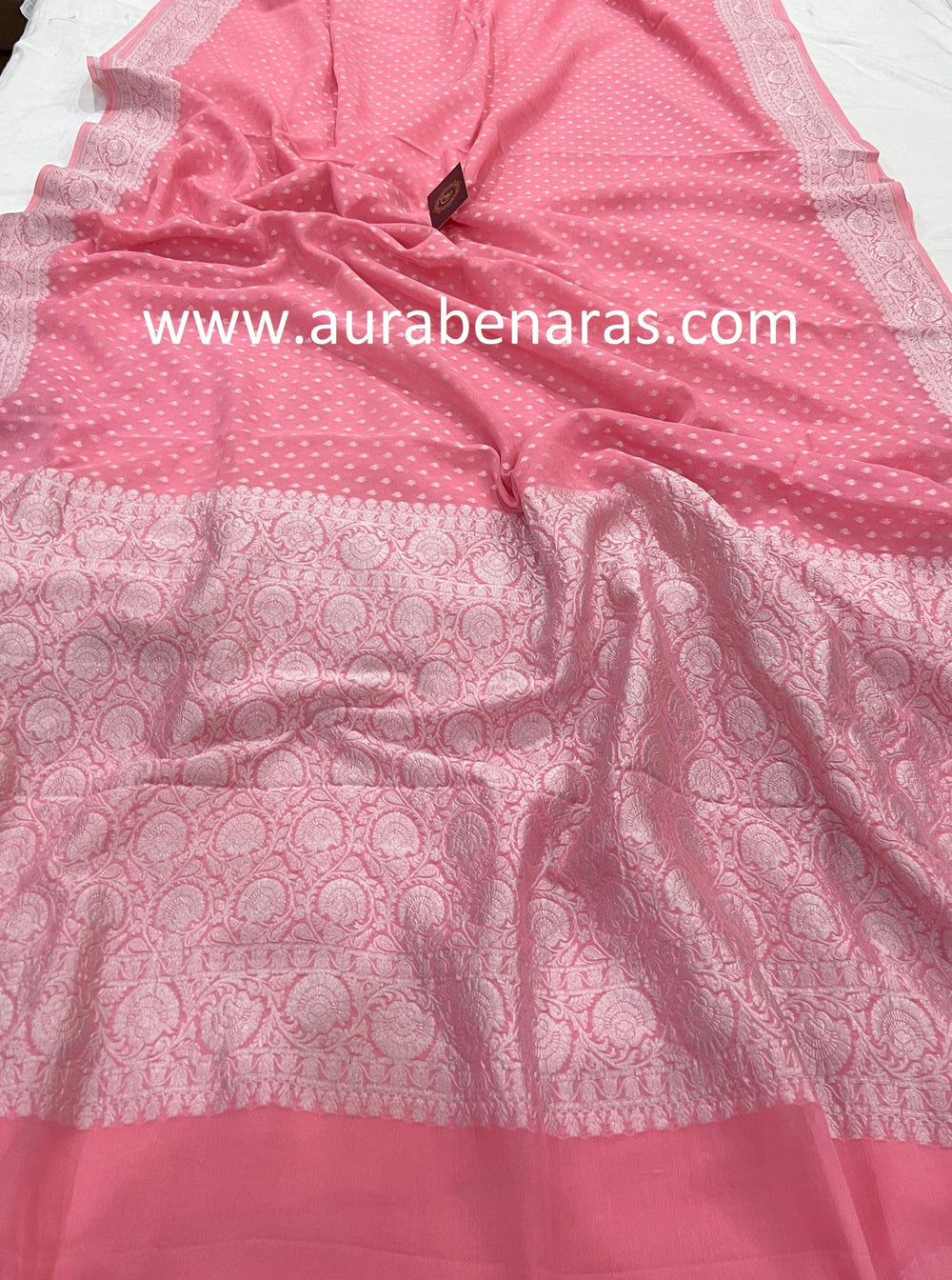 Pink Banarasi Handloom Pure Khaddi Georgette Saree - Aura Benaras