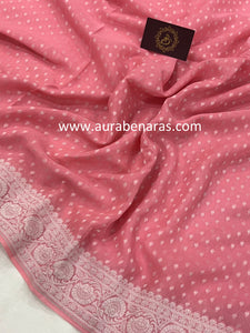 Pink Banarasi Handloom Pure Khaddi Georgette Saree - Aura Benaras