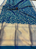 Lillian Sapphire Blue Pure Banarasi Handloom Katan Silk Saree - Aura Benaras
