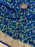 Lillian Sapphire Blue Pure Banarasi Handloom Katan Silk Saree - Aura Benaras