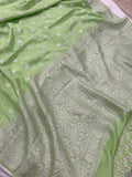 Pista Green Pure Banarasi Khaddi Crepe Silk Saree - Aura Benaras