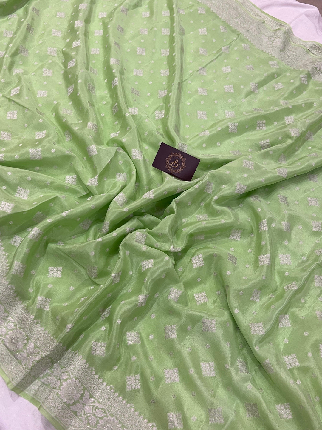 Pista Green Pure Banarasi Khaddi Crepe Silk Saree - Aura Benaras