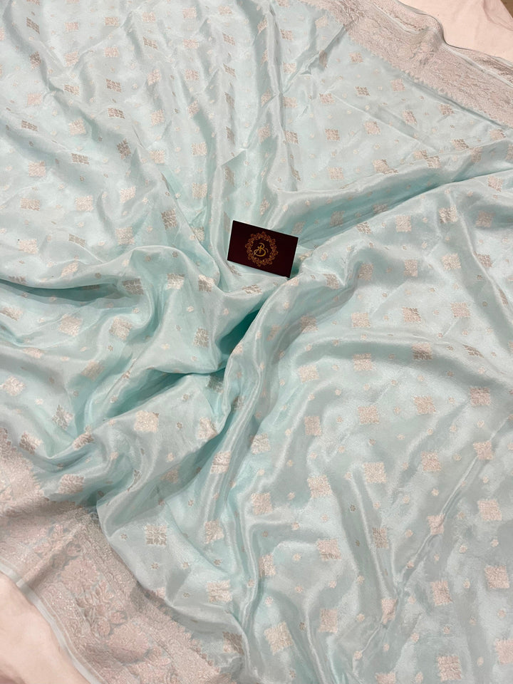 Pale Blue Pure Banarasi Khaddi Crepe Silk Saree - Aura Benaras