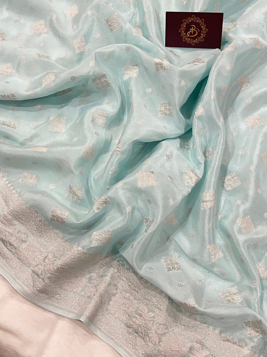 Pale Blue Pure Banarasi Khaddi Crepe Silk Saree - Aura Benaras