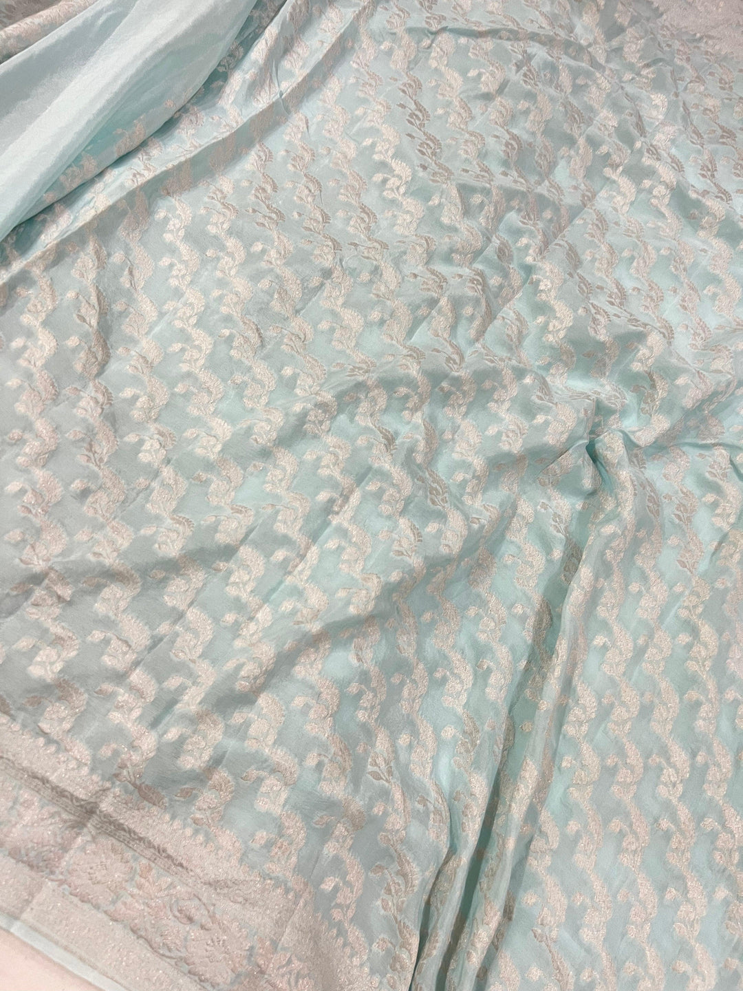 Pale Blue Pure Banarasi Khaddi Crepe Silk Saree - Aura Benaras