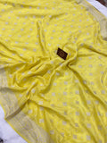 Pastel Yellow Pure Banarasi Khaddi Crepe Silk Saree - Aura Benaras