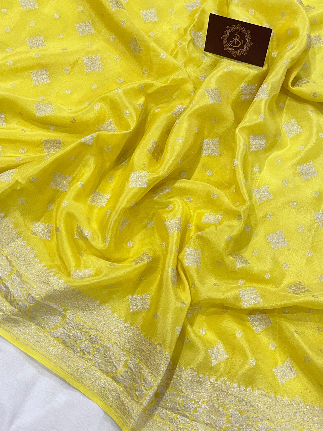 Pastel Yellow Pure Banarasi Khaddi Crepe Silk Saree - Aura Benaras