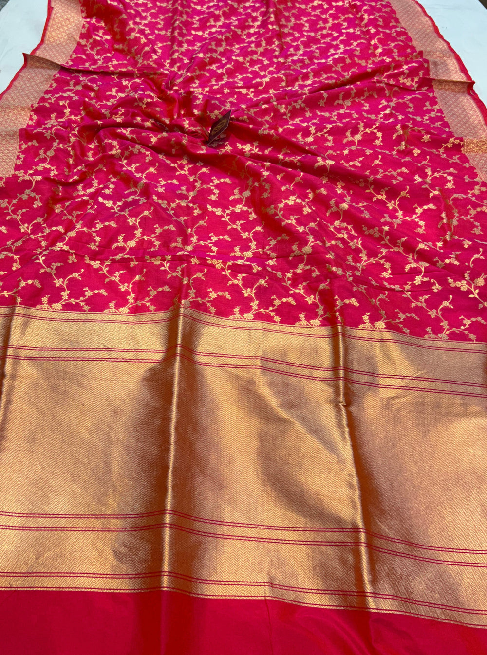 Orangish Pink Pure Banarasi Handloom Katan Silk Saree - Aura Benaras
