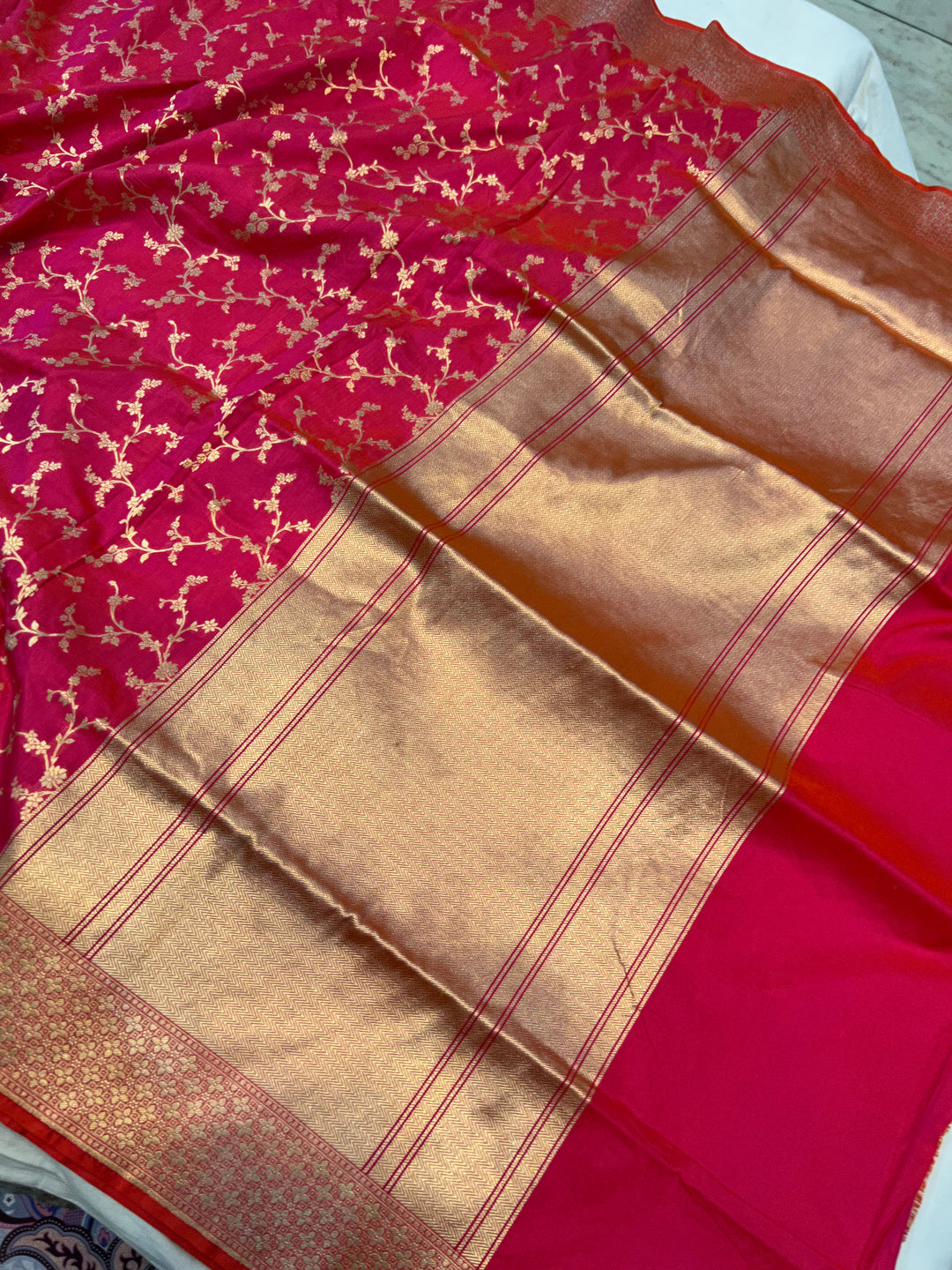 Orangish Pink Pure Banarasi Handloom Katan Silk Saree - Aura Benaras