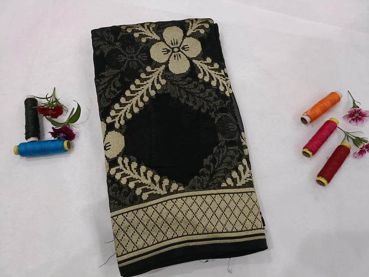Black Pure Banarasi Handloom Georgette Dupatta - Aura Benaras