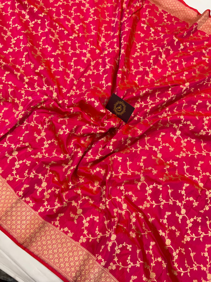 Orangish Pink Pure Banarasi Handloom Katan Silk Saree - Aura Benaras