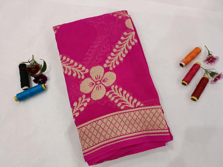 Rani Pink Pure Banarasi Handloom Georgette Dupatta - Aura Benaras