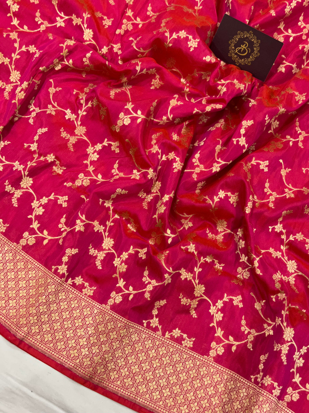 Orangish Pink Pure Banarasi Handloom Katan Silk Saree - Aura Benaras