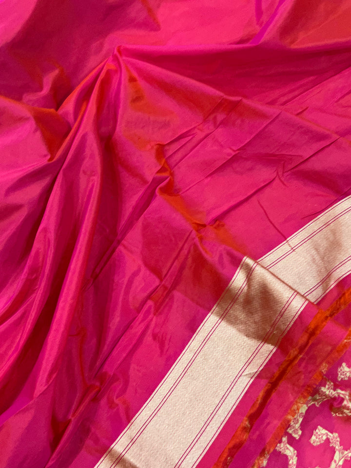 Orangish Pink Pure Banarasi Handloom Katan Silk Saree - Aura Benaras