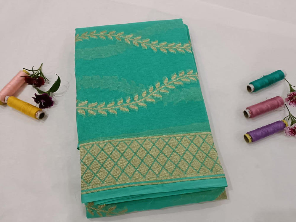 Sea Green Pure Banarasi Handloom Georgette Dupatta - Aura Benaras