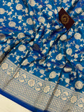 Peacock Blue Pure Banarasi Handloom Katan Silk Saree - Aura Benaras