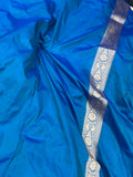 Peacock Blue Pure Banarasi Handloom Katan Silk Saree - Aura Benaras