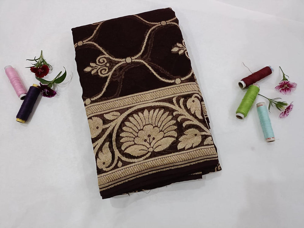 Coffee Brown Pure Banarasi Handloom Georgette Dupatta - Aura Benaras