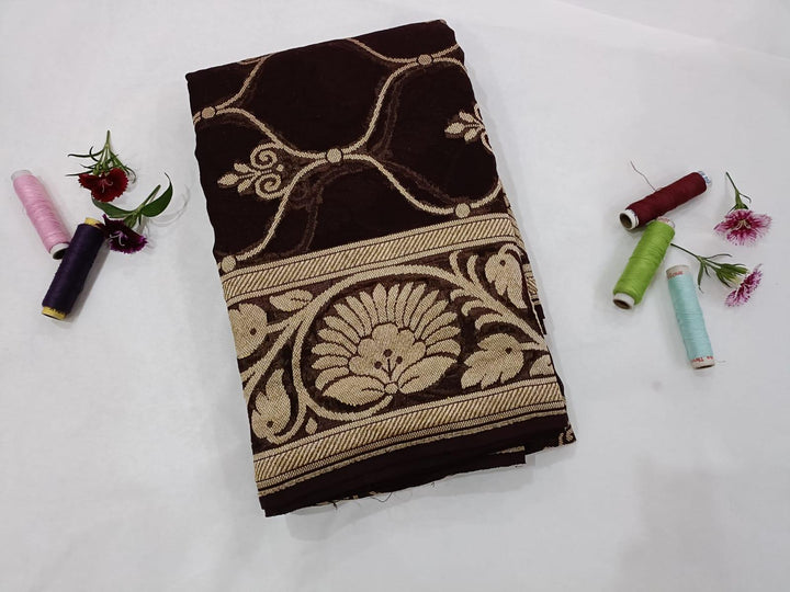 Coffee Brown Pure Banarasi Handloom Georgette Dupatta - Aura Benaras