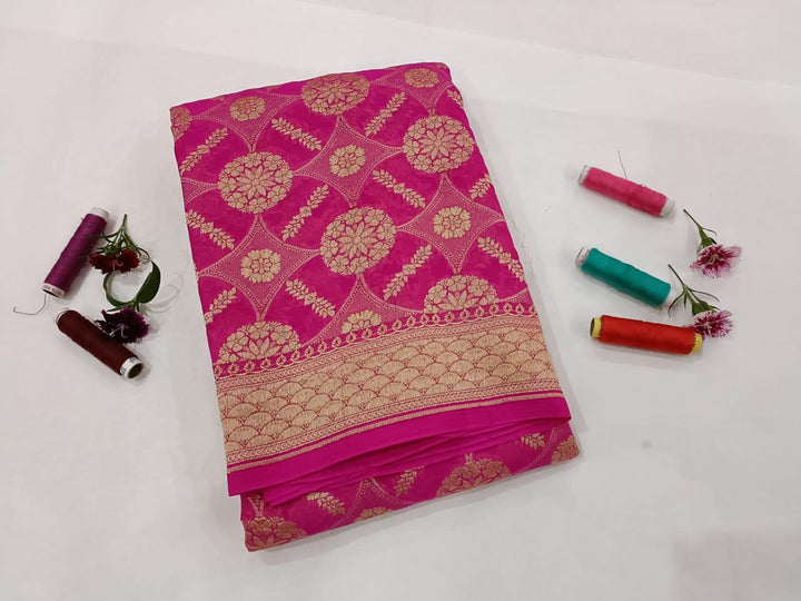 Pink Pure Banarasi Handloom Georgette Dupatta - Aura Benaras