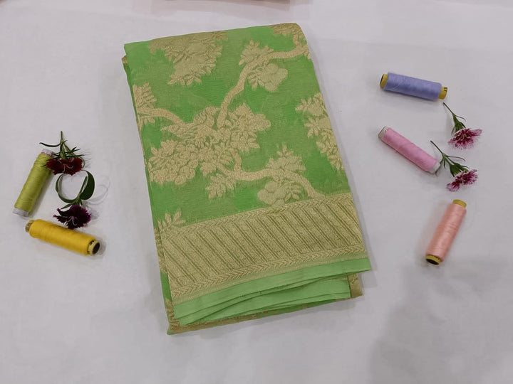 Pista Green Pure Banarasi Handloom Georgette Dupatta - Aura Benaras