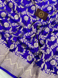 Royal Blue Pure Banarasi Handloom Katan Silk Saree - Aura Benaras