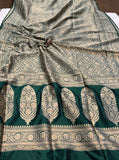 Bottle Green Banarasi Handloom Pure Katan Silk Saree - Aura Benaras