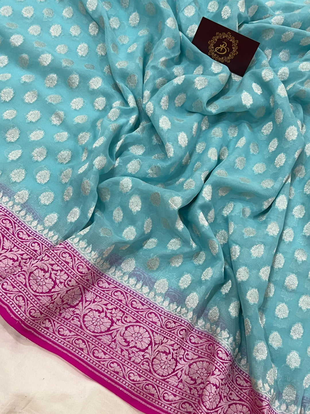 Blue Banarasi Handloom Pure Khaddi Georgette Saree - Aura Benaras