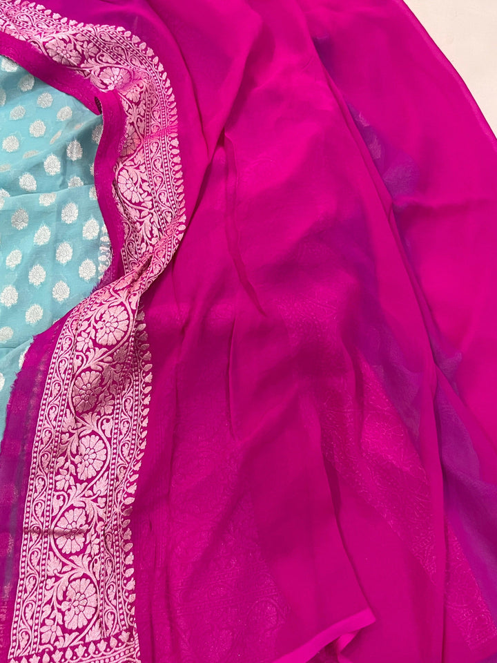 Blue Banarasi Handloom Pure Khaddi Georgette Saree - Aura Benaras