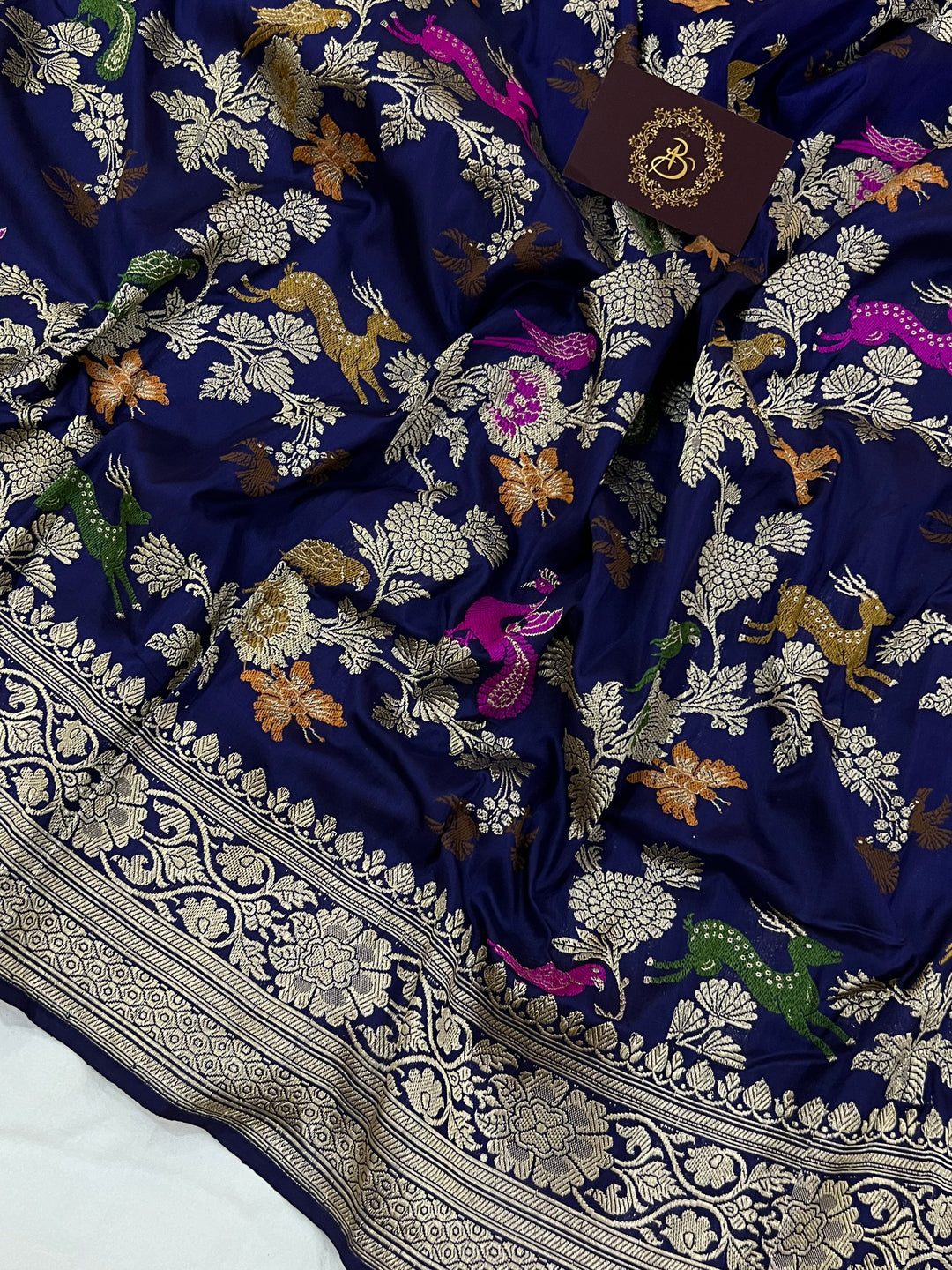 Navy Blue Jaal Pure Banarasi Handloom Katan Silk Saree - Aura Benaras