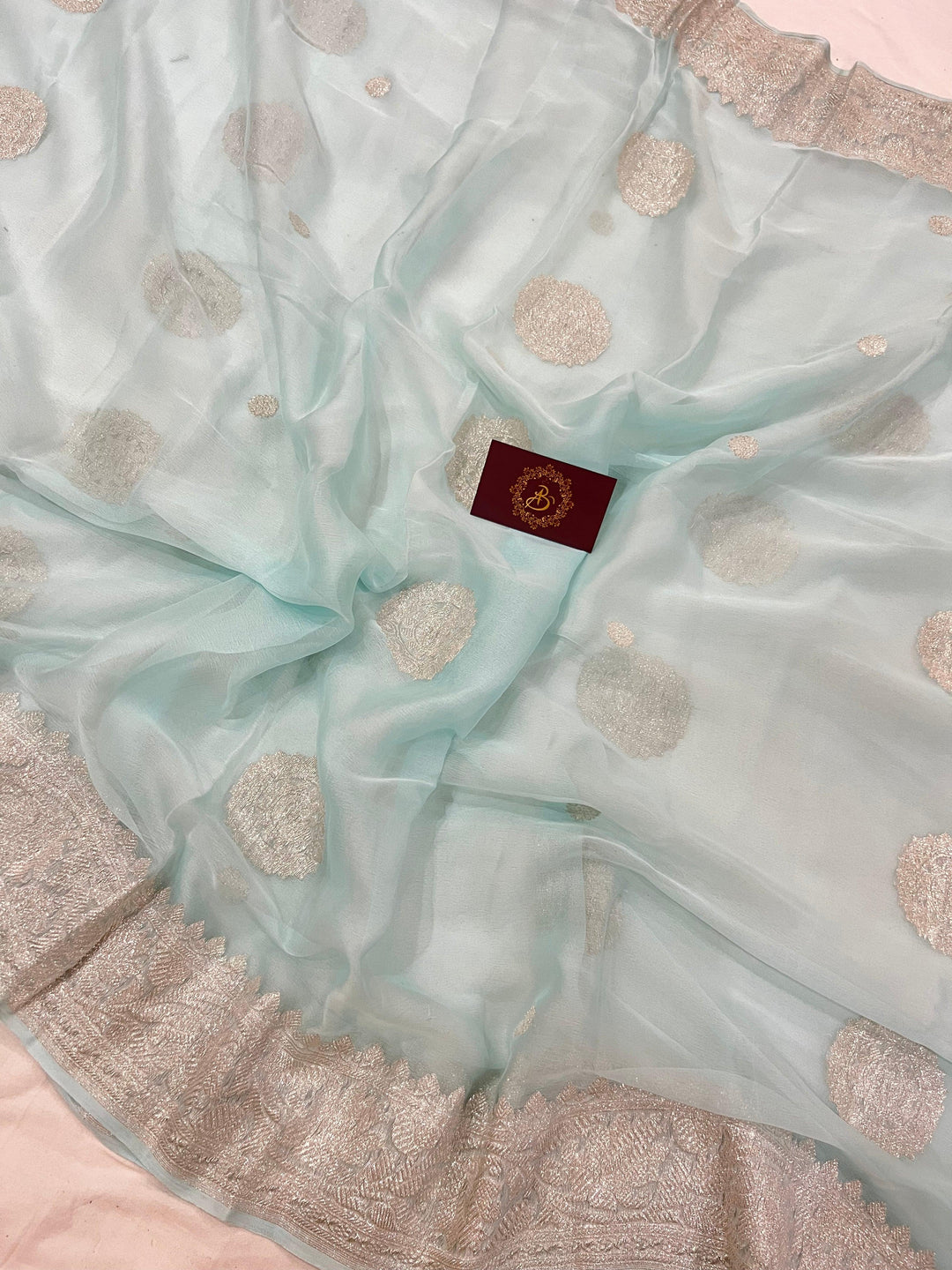 Pani Blue Khaddi Chiffon Banarasi Handloom Saree - Aura Benaras