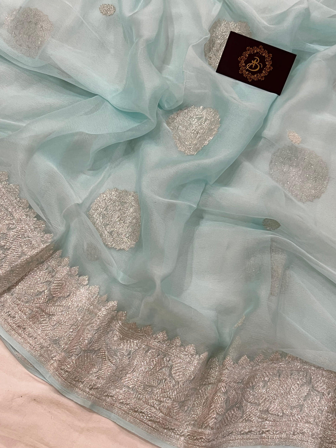 Pani Blue Khaddi Chiffon Banarasi Handloom Saree - Aura Benaras