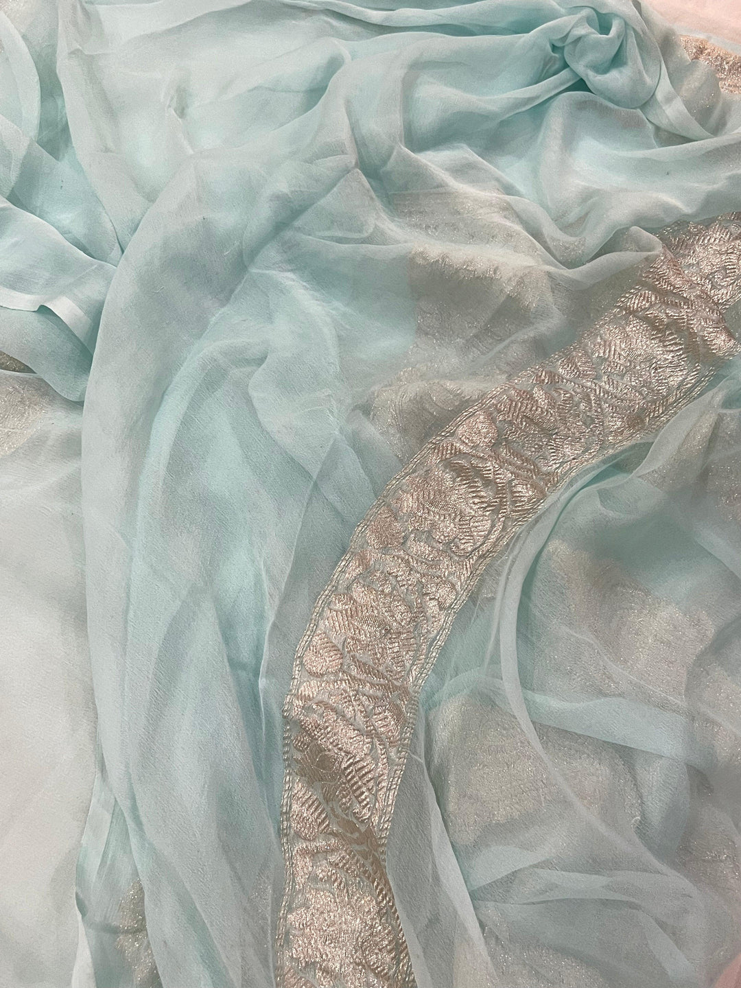 Pani Blue Khaddi Chiffon Banarasi Handloom Saree - Aura Benaras